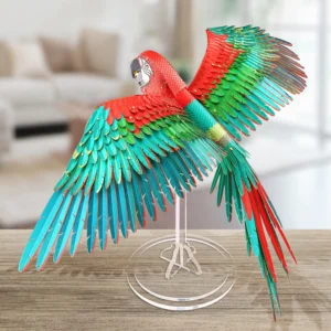 Piececool 3D Puzzle Metalowe - Skarłatna Papuga z Akrylowym Stojakiem DIY