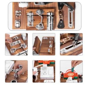 Zabawka Montessori DIY z zamkiem i drzwiami sensorycznymi