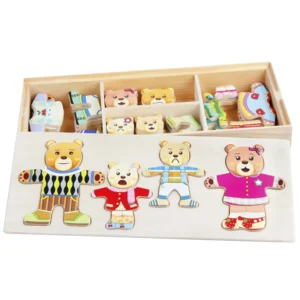 Drewniane puzzle Montessori - ubierz misie w różne stylizacje!