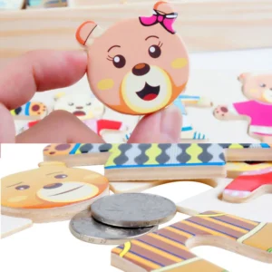 Drewniane puzzle Montessori - ubierz misie w różne stylizacje!