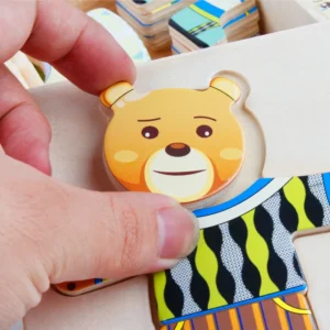 Drewniane puzzle Montessori - ubierz misie w różne stylizacje!