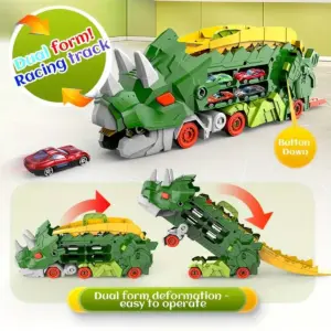 Nowy produkt składany dinozaur Transporter samochody zabawkowe konkurencyjna gra rolka do jedzenia i przechowywania odlewanych samochodów (w zestawie 2 metalowe samochody)