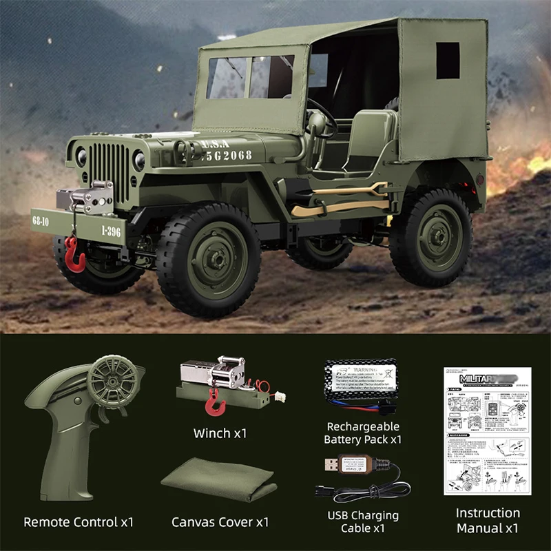 JJRC C8815 1941 Kip Willis Military Trailer RC Off-Road Vehicle
