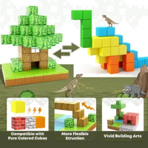 100 sztuk Klocki Magnetyczne w stylu Minecraft – Zestaw Konstrukcyjny Montessori