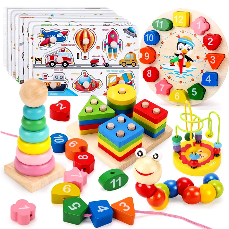 Zabawki Montessori do nauki: Drewniane puzzle i gry edukacyjne