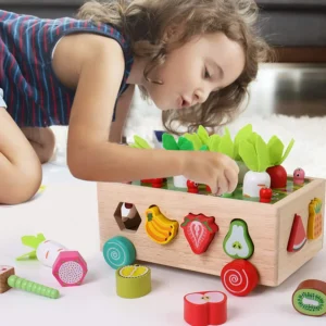 Sorter drewniany z kształtami i marchewką – zabawka edukacyjna dla dzieci