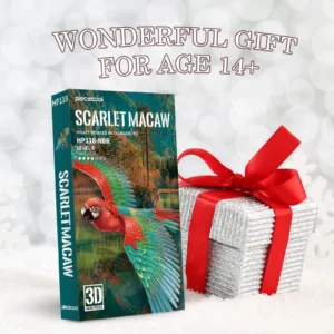 Piececool 3D Puzzle Metalowe - Skarłatna Papuga z Akrylowym Stojakiem DIY