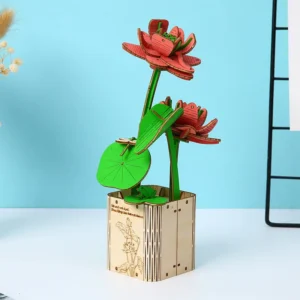 Drewniane Puzzle 3D z Piwonią i Lotosami - Kreatywna Zabawka dla Dzieci