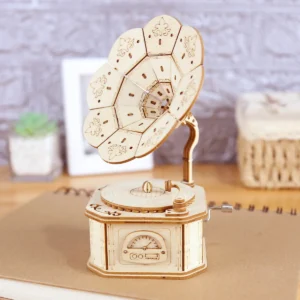 Drewniany Gramofon Pozytywka – Model Puzzle 3D do składania