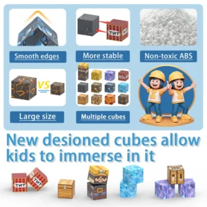 100 sztuk Klocki Magnetyczne w stylu Minecraft – Zestaw Konstrukcyjny Montessori