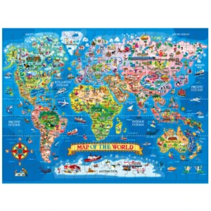 Mapa świata - drewniane puzzle 200 elementów dla dzieci i dorosłych.
