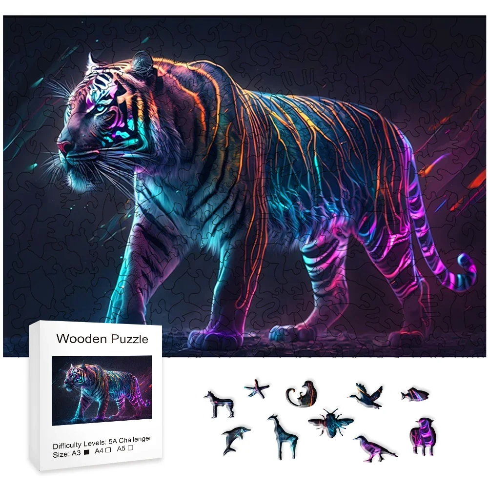 Psychodeliczne puzzle drewniane Tygrys – idealne na prezent!