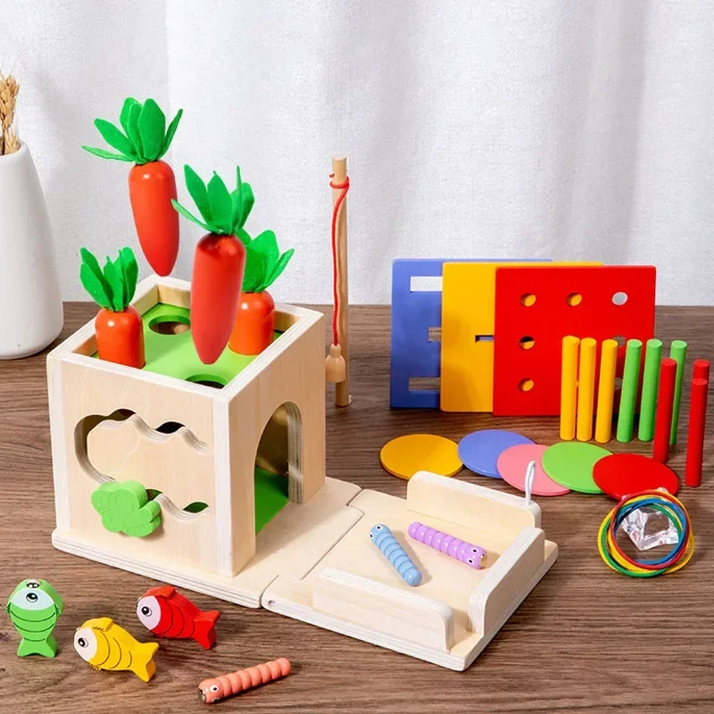 Zabawka edukacyjna Montessori: Dopasuj marchewki i kształty!