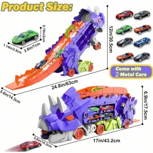 Nowy produkt składany dinozaur Transporter samochody zabawkowe konkurencyjna gra rolka do jedzenia i przechowywania odlewanych samochodów (w zestawie 2 metalowe samochody)
