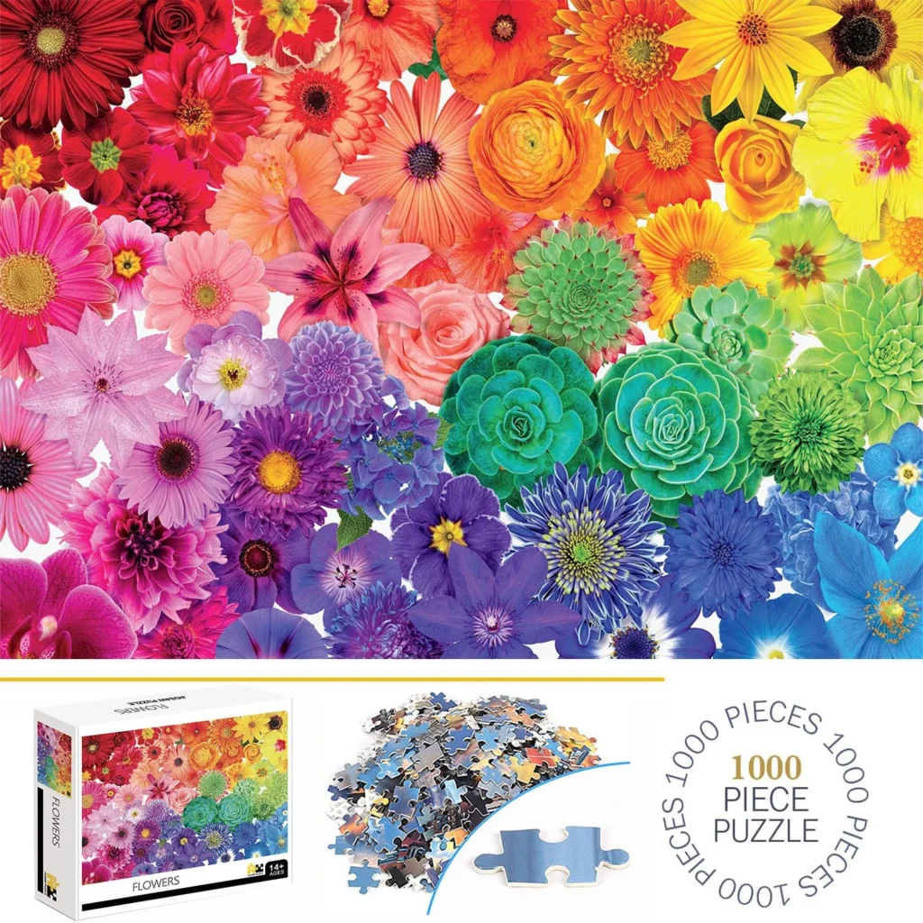Puzzle 1000 sztuk: Kolorowe kwiaty na relaks i zabawę dla całej rodziny