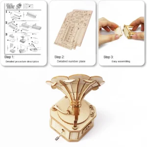 Drewniany Gramofon Pozytywka – Model Puzzle 3D do składania