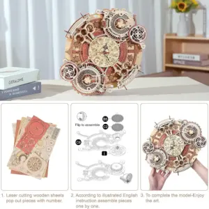 Zegar 3D Robotime - Drewniane puzzle mechaniczne na prezent
