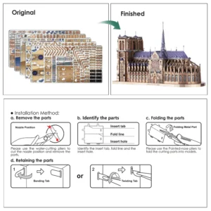 Puzzle 3D Metalowe Notre Dame – Stwórz Własny Model DIY