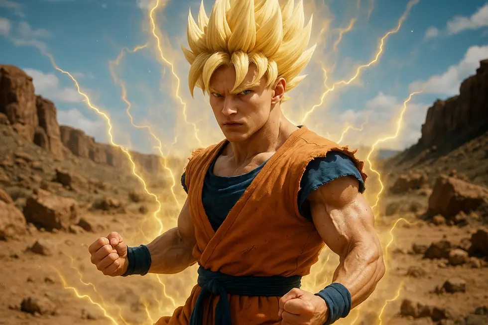 Goku in Super Saiyan form embodies the archetype of power and perseverance in 90s anime.
