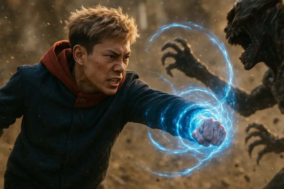Itadori staje twarzą w twarz z klątwami w wirze magicznej energii.