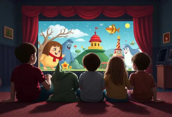 Children engaged with classic animation inspiring their imagination.