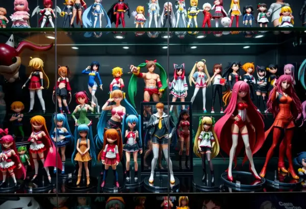 A display of high-value anime figurines, showcasing their intricate details and popularity.
