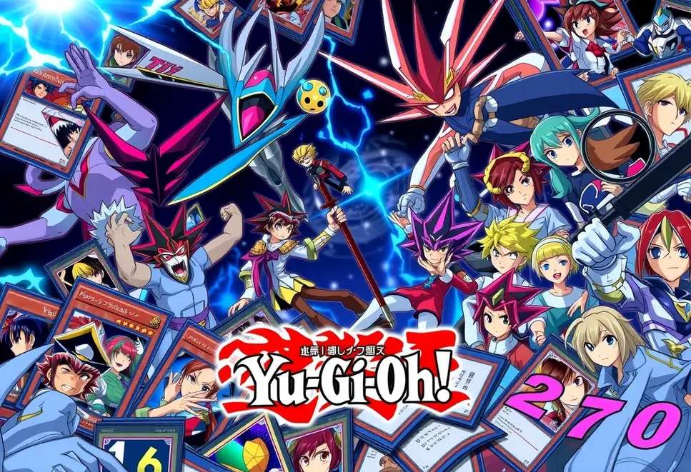 Połączenie fizycznych kart Yu-Gi-Oh! z postaciami anime w dynamicznej scenie.