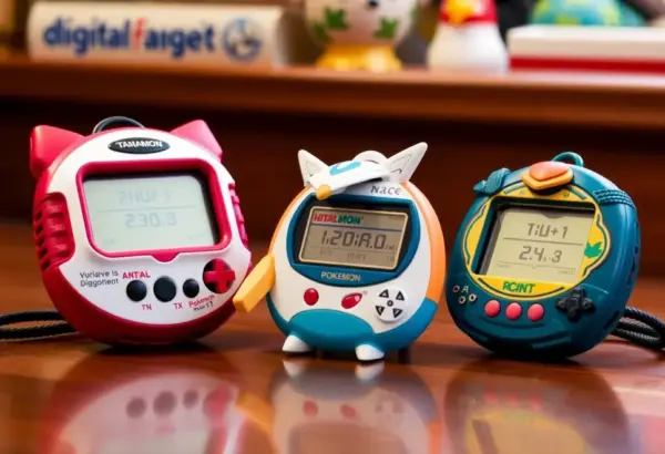 Image of digital Digimon toys resembling Tamagotchis, showcasing their initial concept.
