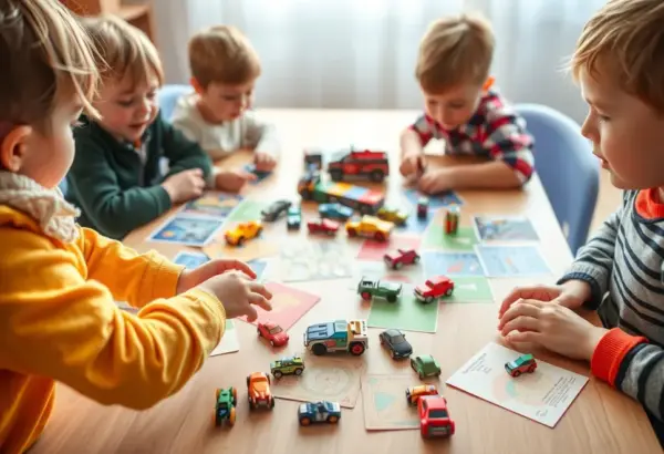 Children solving puzzles about cars to boost their automotive knowledge.