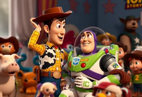 Woody i Buzz śmiejący się z nowymi postaciami w Toy Story 4.