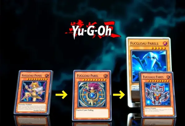 Przejście od fizycznych kart Yu-Gi-Oh! do ich wersji cyfrowych, pokazujące ewolucję gry.