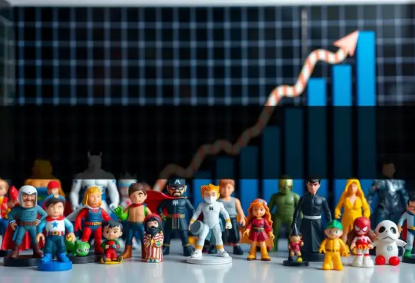 Collectible figurines with a financial graph, denoting investment potential.