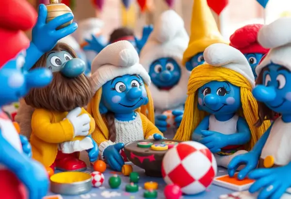Smurf party as a representation of communal values and activities.