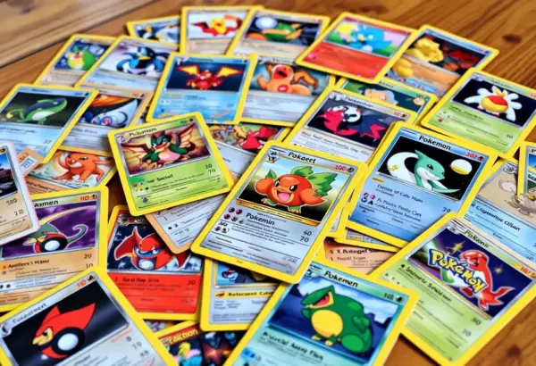 Various Pokémon cards organized on a table, highlighting classics and new editions.