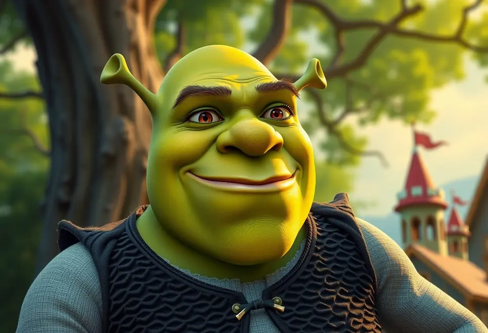 A colorful scene of Shrek symbolizing the universal joy and appeal of his character.