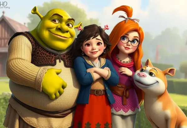 Image showing Shrek with his friends, highlighting themes of friendship and self-acceptance.