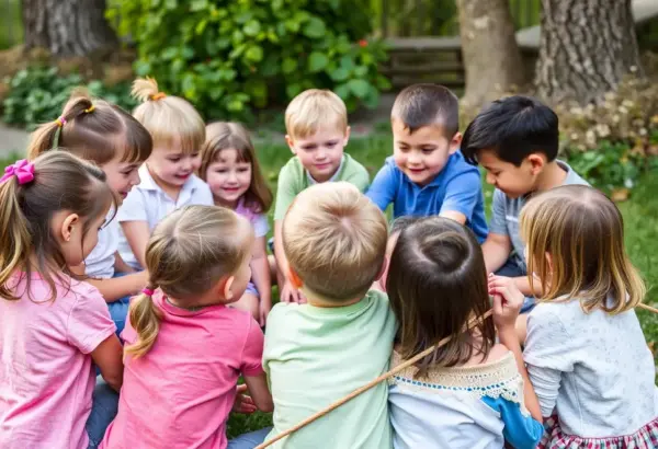 Children role-playing as different characters in a group setting.