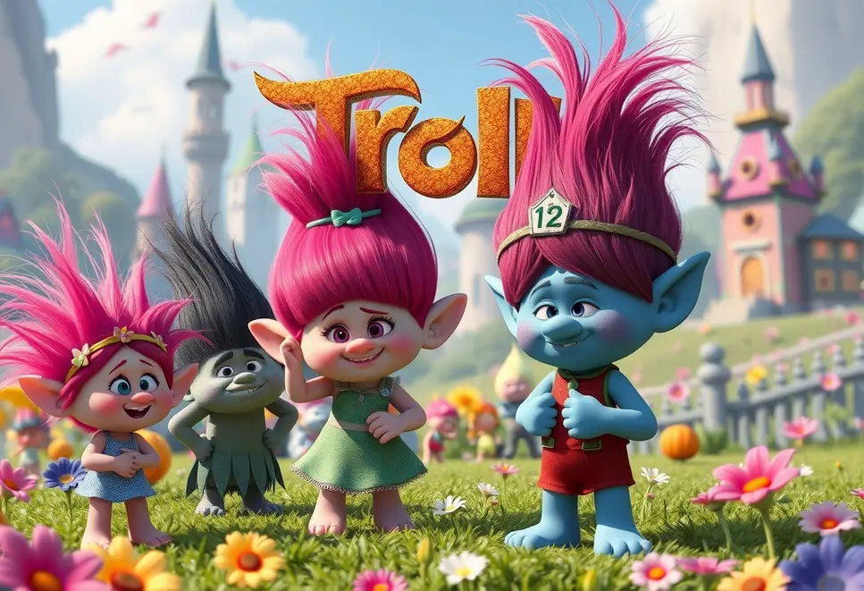 Vivid Trolls world with colorful characters and music.
