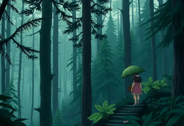 Scena z lasu w 'Księżniczce Mononoke' obrazująca konflikt z naturą.