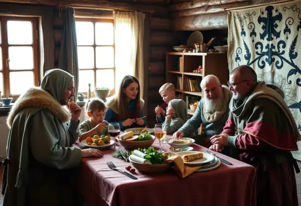 A Viking family gathered, showcasing loyalty and togetherness.