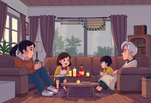 Family enjoying a classic animated movie, showing cultural significance.